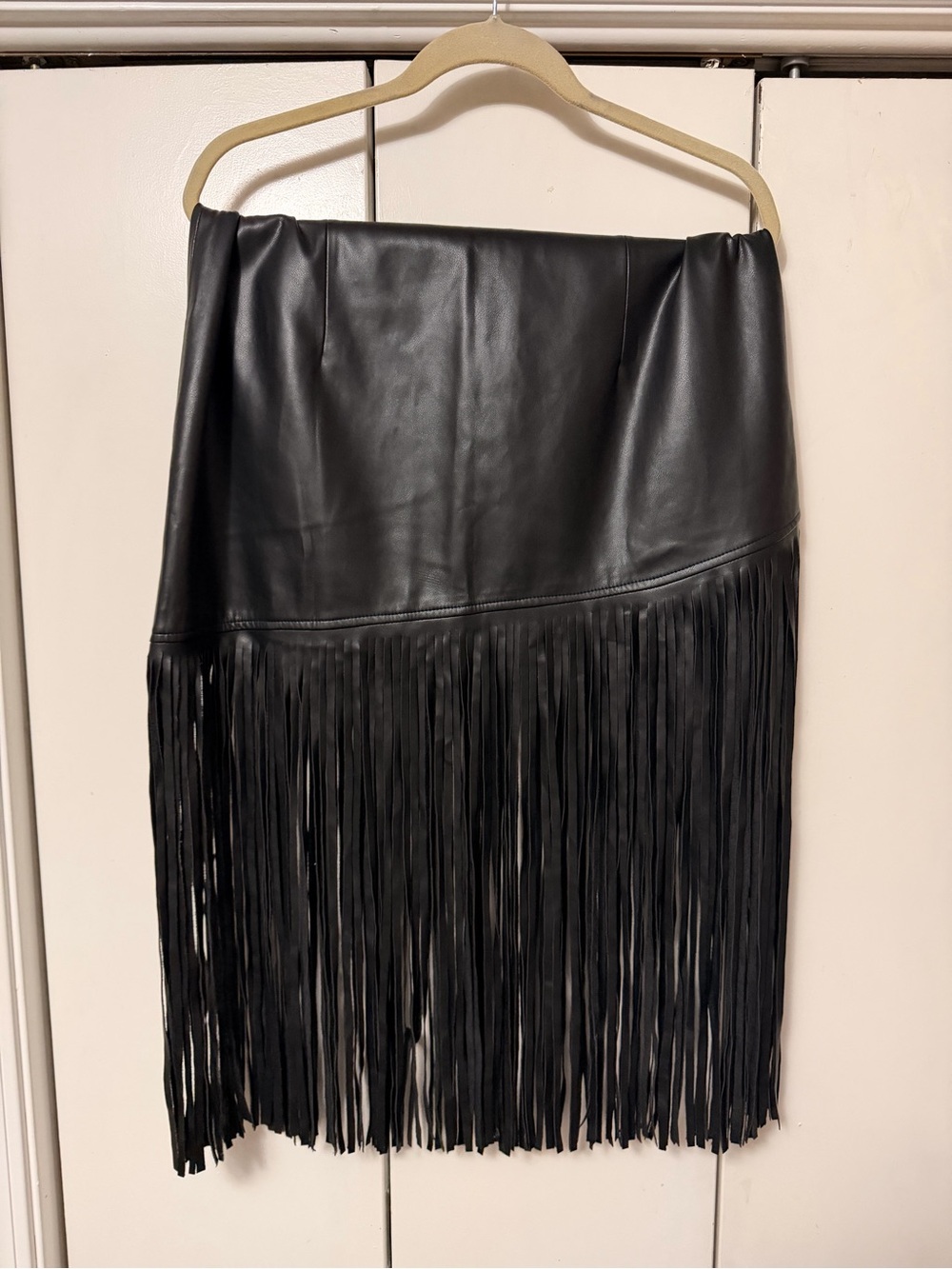 bagatelle Black Leather Fringe Midi Skirt - Picture 4 of 7